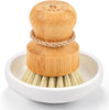 SUBEKYU Bamboo Dish Scrub Brush for Kitchen Sink, Natural Wooden Washing Dish Brush Scrubber, Sisal Bristles Brush for Household Cleaning Cast Iron Brush Pots, Pans and Vegetables